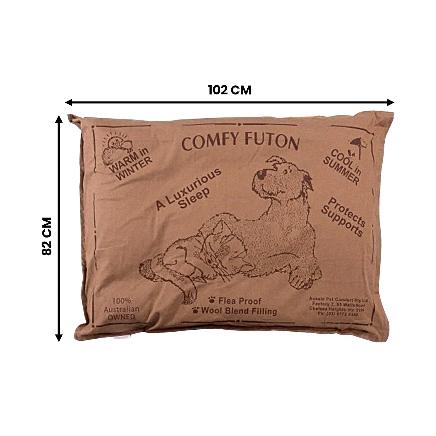 Aussie Made Comfy Pet Futon Dog 102cm Wool Blend Large - Brown