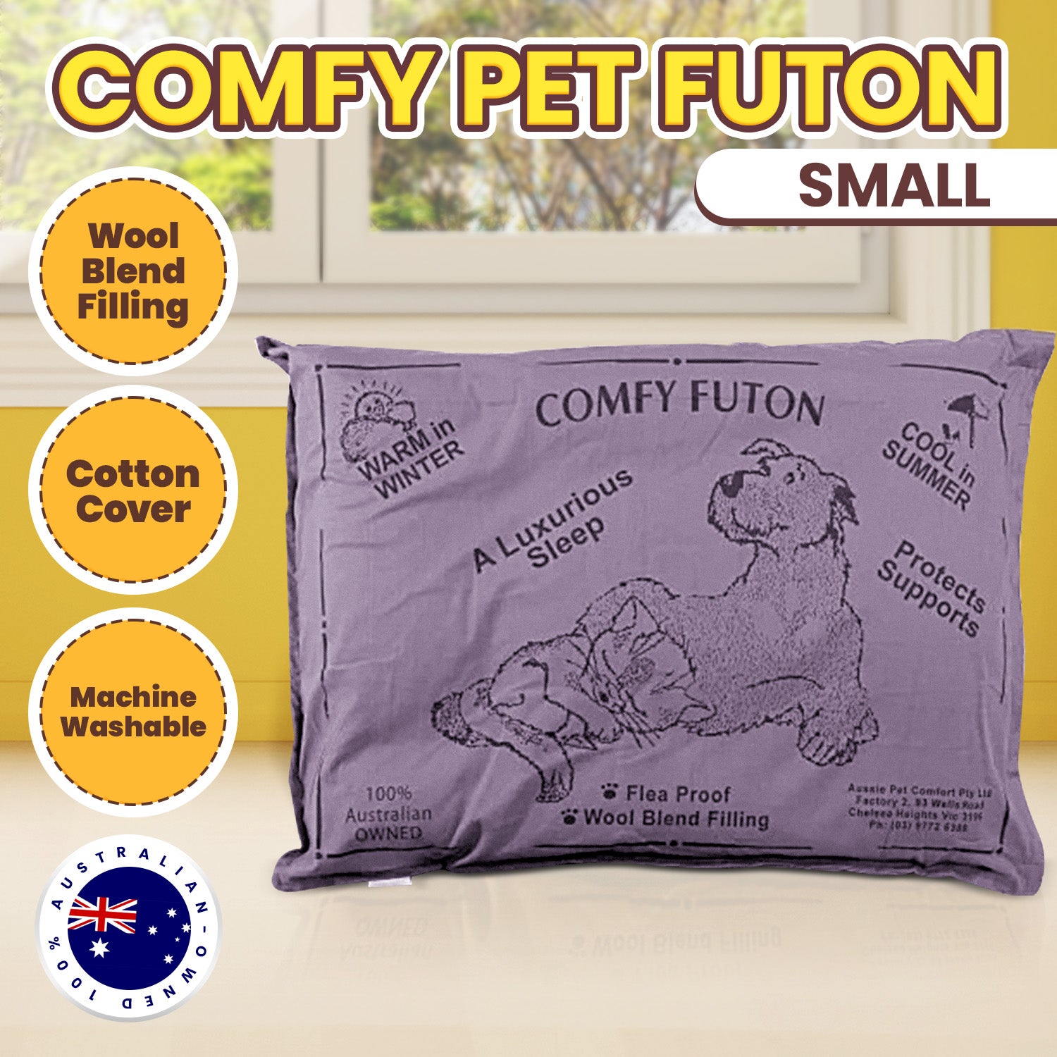 Aussie Made Comfy Pet Futon Dog 74cm Wool Blend Small - Dusk