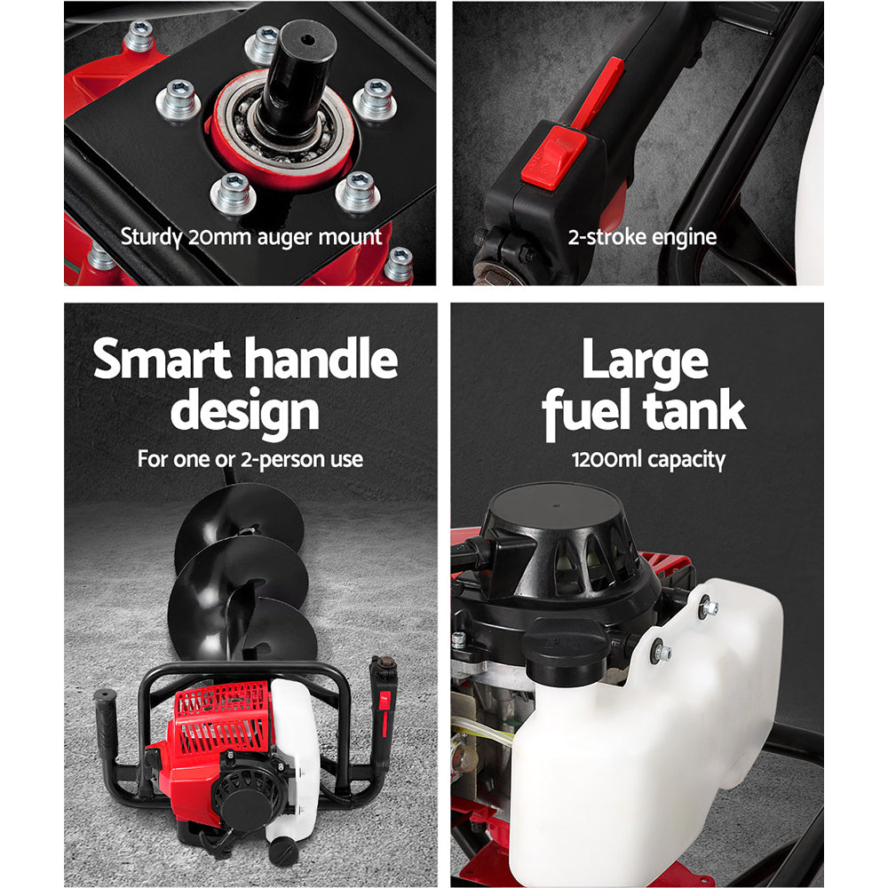 Giantz Post Hole Digger 80cc Petrol Earth Auger Fence Borer Drill Bit Posthole