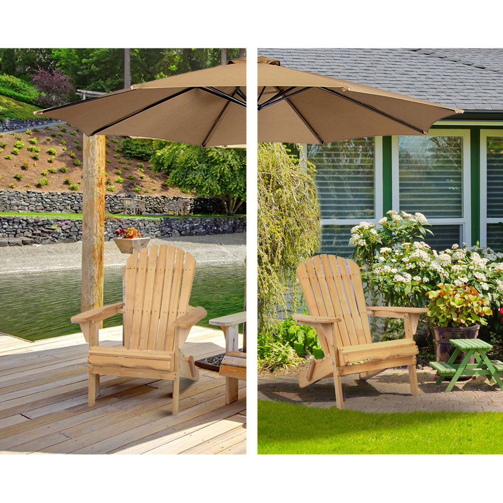 Gardeon 3 Piece Wooden Outdoor Beach Chair and Table Set