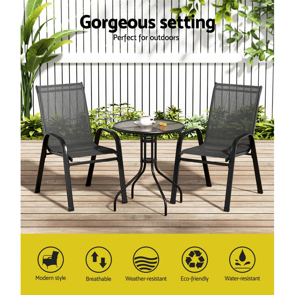 Gardeon Outdoor Furniture 3PC Table and chairs Stackable Bistro Set Patio Coffee