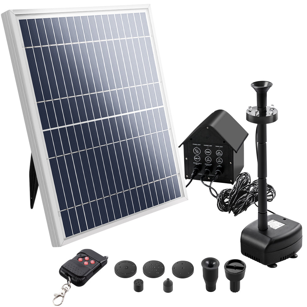 Solar Pond Pump with Battery Powered Submersible Kit LED Light &amp; Remote 8.8 FT