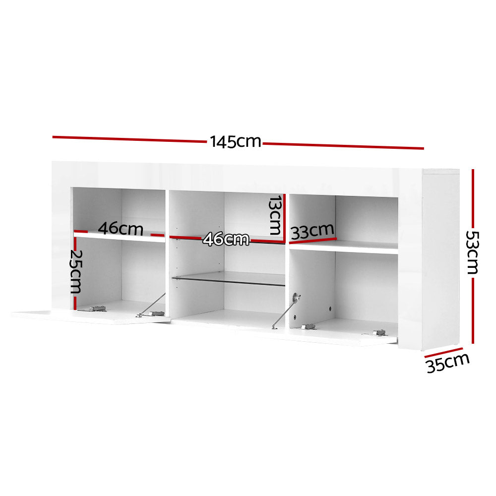 Artiss TV Cabinet Entertainment Unit Stand RGB LED Gloss Furniture 145cm White