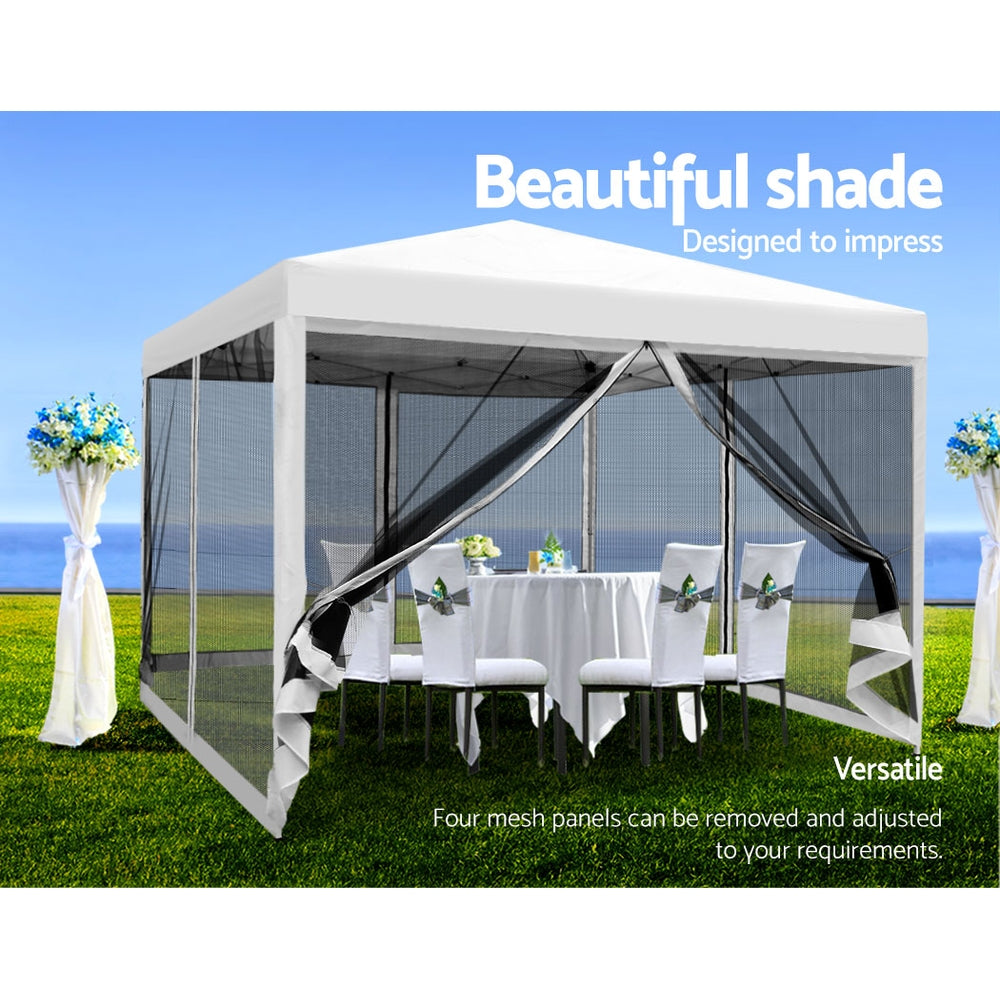 Instahut Gazebo Pop Up Marquee 3x3 Wedding Side Mesh Wall Outdoor Gazebos White