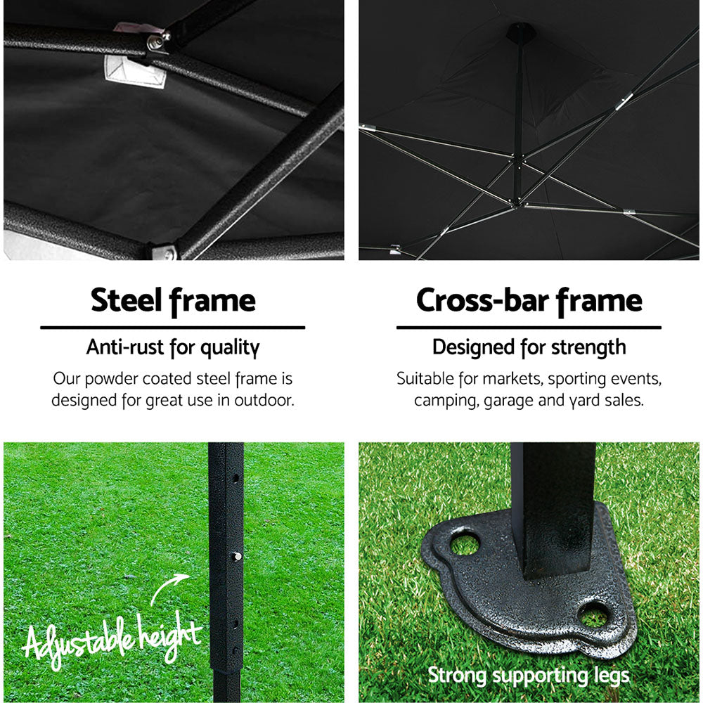 Instahut Gazebo Pop Up Marquee 3x3m Outdoor Tent Folding Wedding Gazebos Black