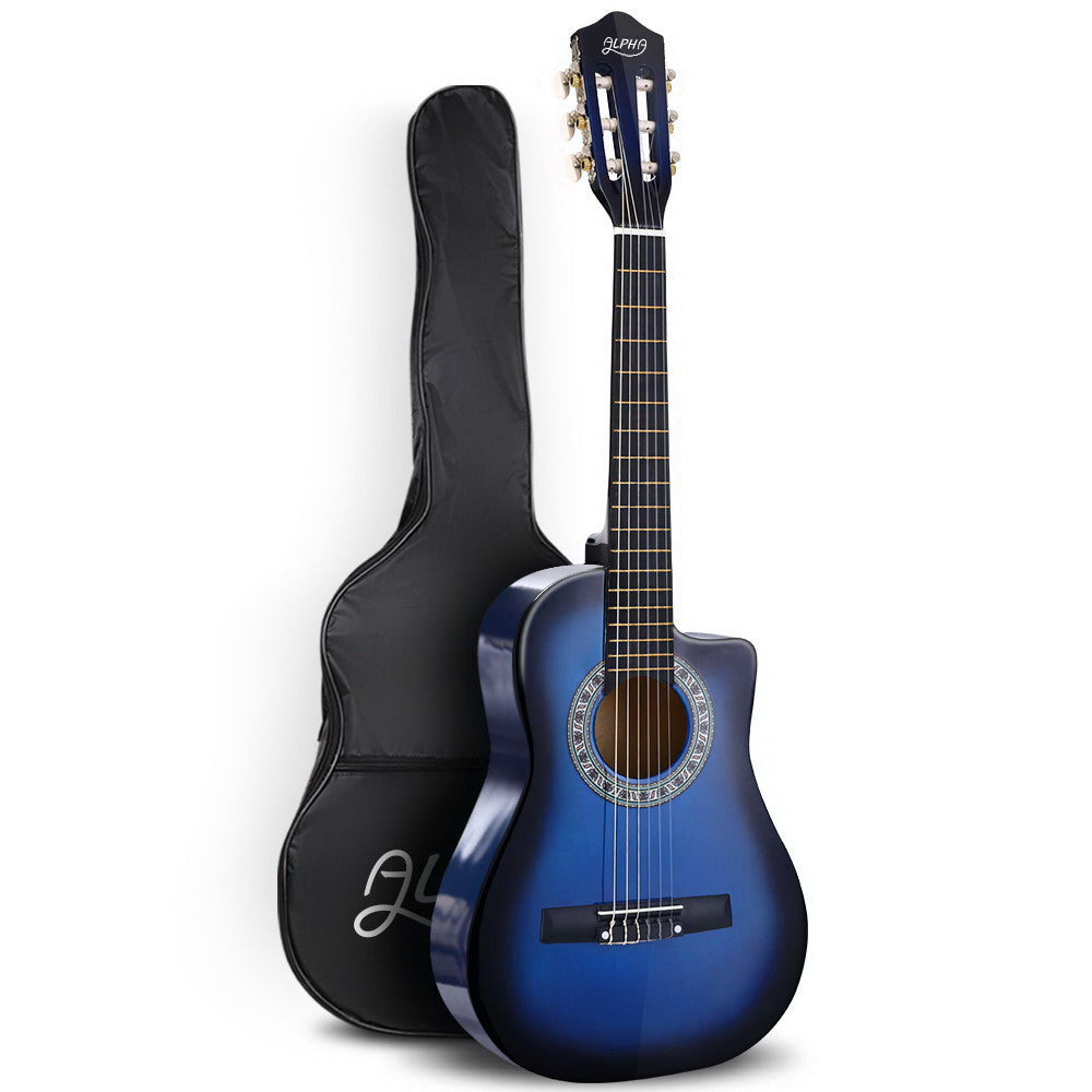Alpha 34&quot; Inch Guitar Classical Acoustic Cutaway Wooden Ideal Kids Gift Children 1/2 Size Blue