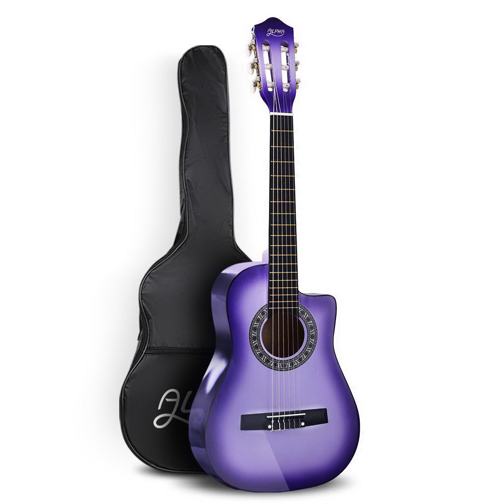 Alpha 34&quot; Inch Guitar Classical Acoustic Cutaway Wooden Ideal Kids Gift Children 1/2 Size Purple
