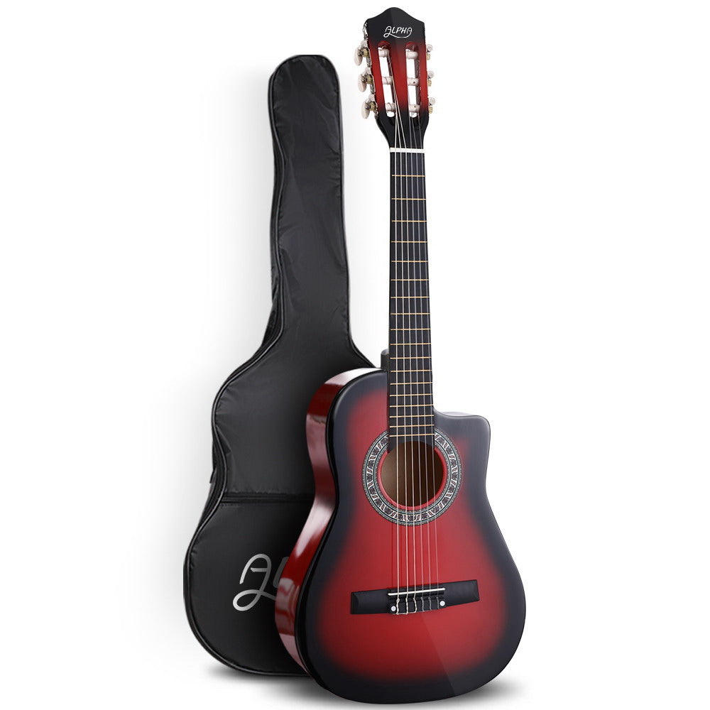 Alpha 34&quot; Inch Guitar Classical Acoustic Cutaway Wooden Ideal Kids Gift Children 1/2 Size Red
