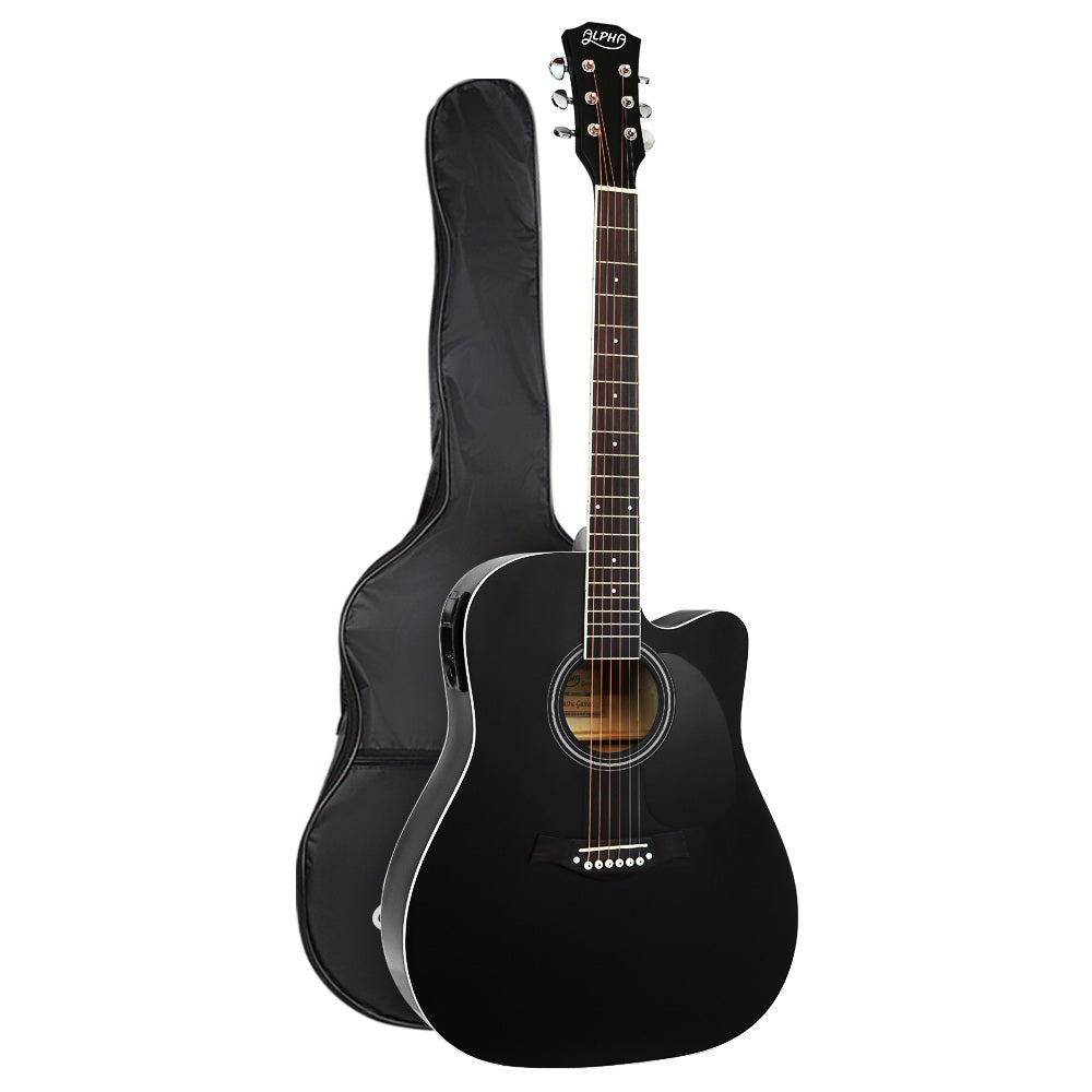 Alpha 41&quot; Inch Electric Acoustic Guitar Wooden Classical Full Size EQ Bass Black