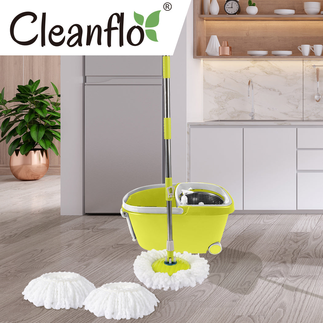 360° Spin Mop Bucket Set Spinning Stainless Steel Rotating Wet Dry Green