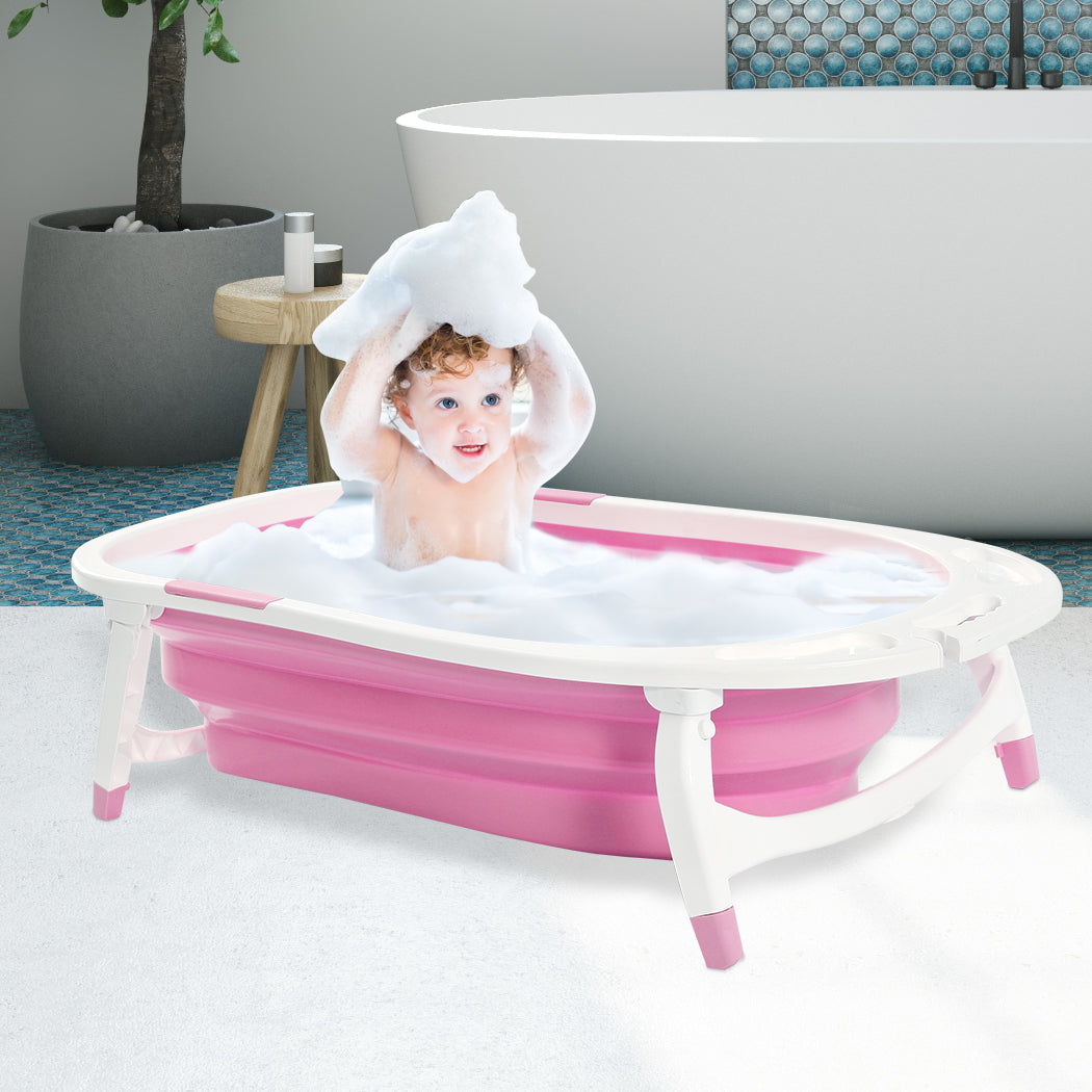 Baby Bath Tub Infant Toddlers Foldable Bathtub Folding Safety Bathing ShowerPink