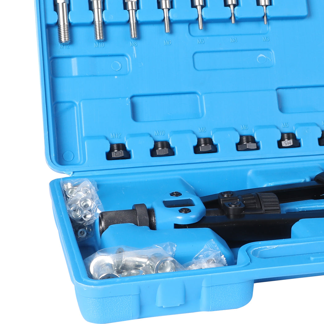 110Pcs Nut Riveter Kit Heavy Duty Mandrels Riveting Gun Tool Kit Thread M3-M12