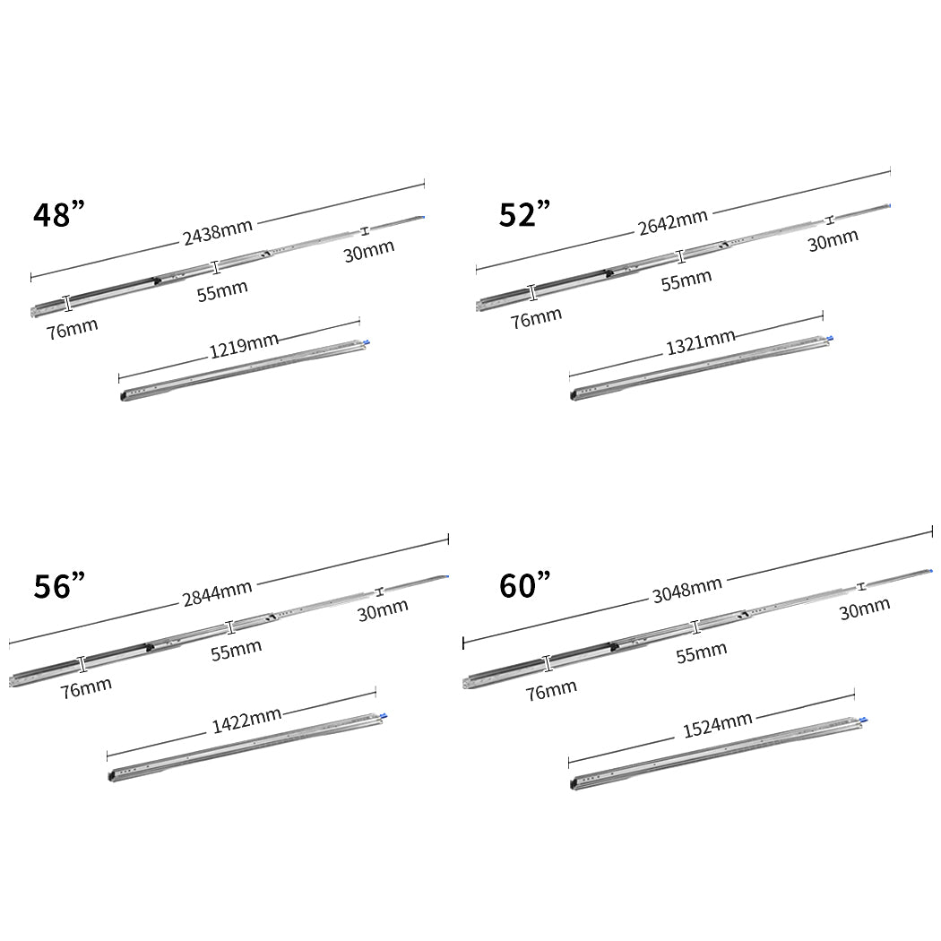 220kg Drawer Slides Locking 1422mm Heavy Duty Full Extension Ball Bearing