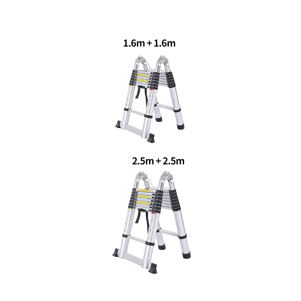 2.5M+2.5M Telescopic Aluminium Multipurpose Ladder Extension Alloy Extendable Step