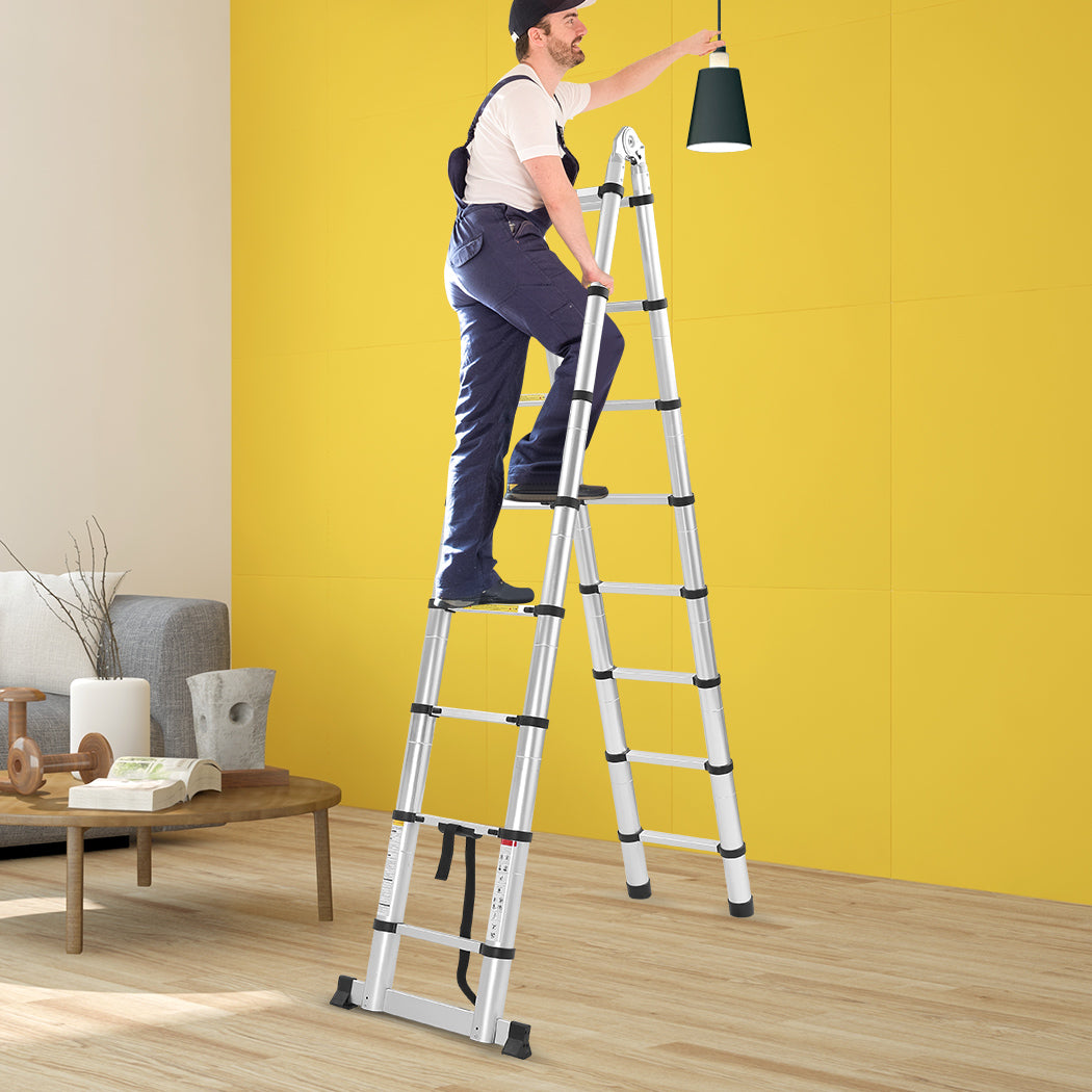 2.5M+2.5M Telescopic Aluminium Multipurpose Ladder Extension Alloy Extendable Step