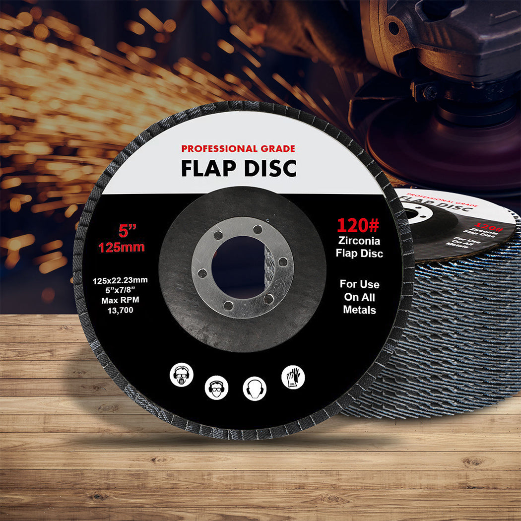 Traderight Flap Discs 125mm 5" Zirconia Sanding Wheel 120 # Sander Grinding x100