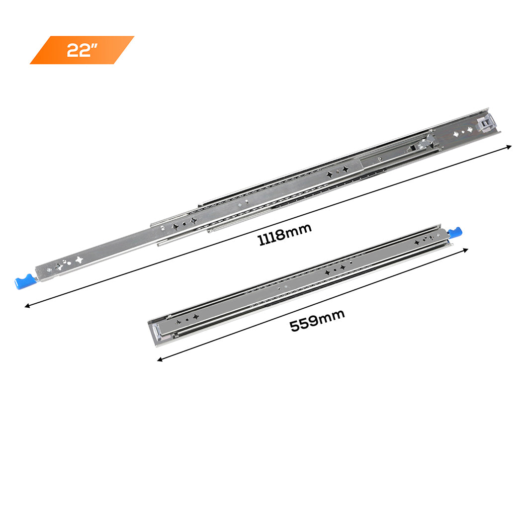 150KG Drawer Slides 559MM Full Extension Soft Close Locking Ball Bearing Pair