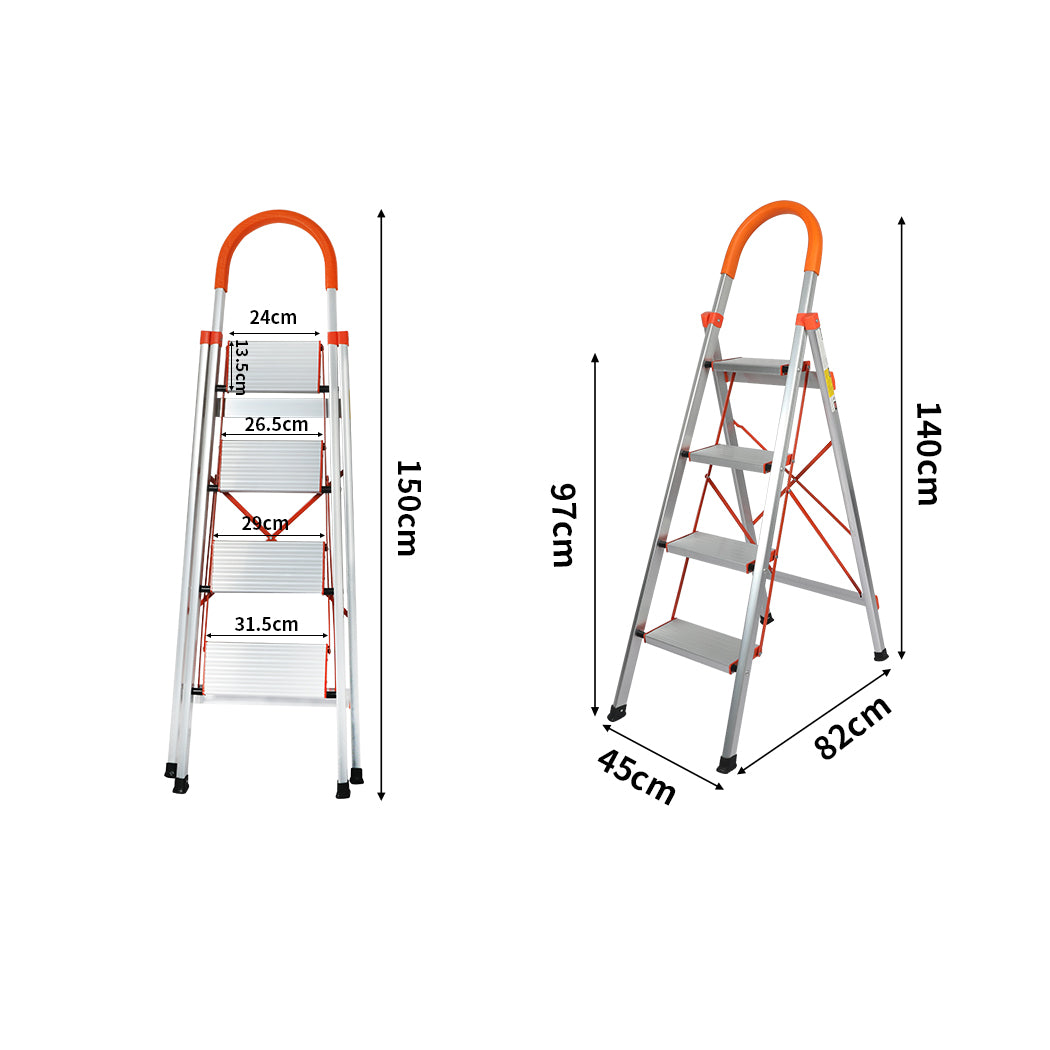 4 Step Ladder Multi-Purpose Folding Aluminium Lightweight Non Slip Platform