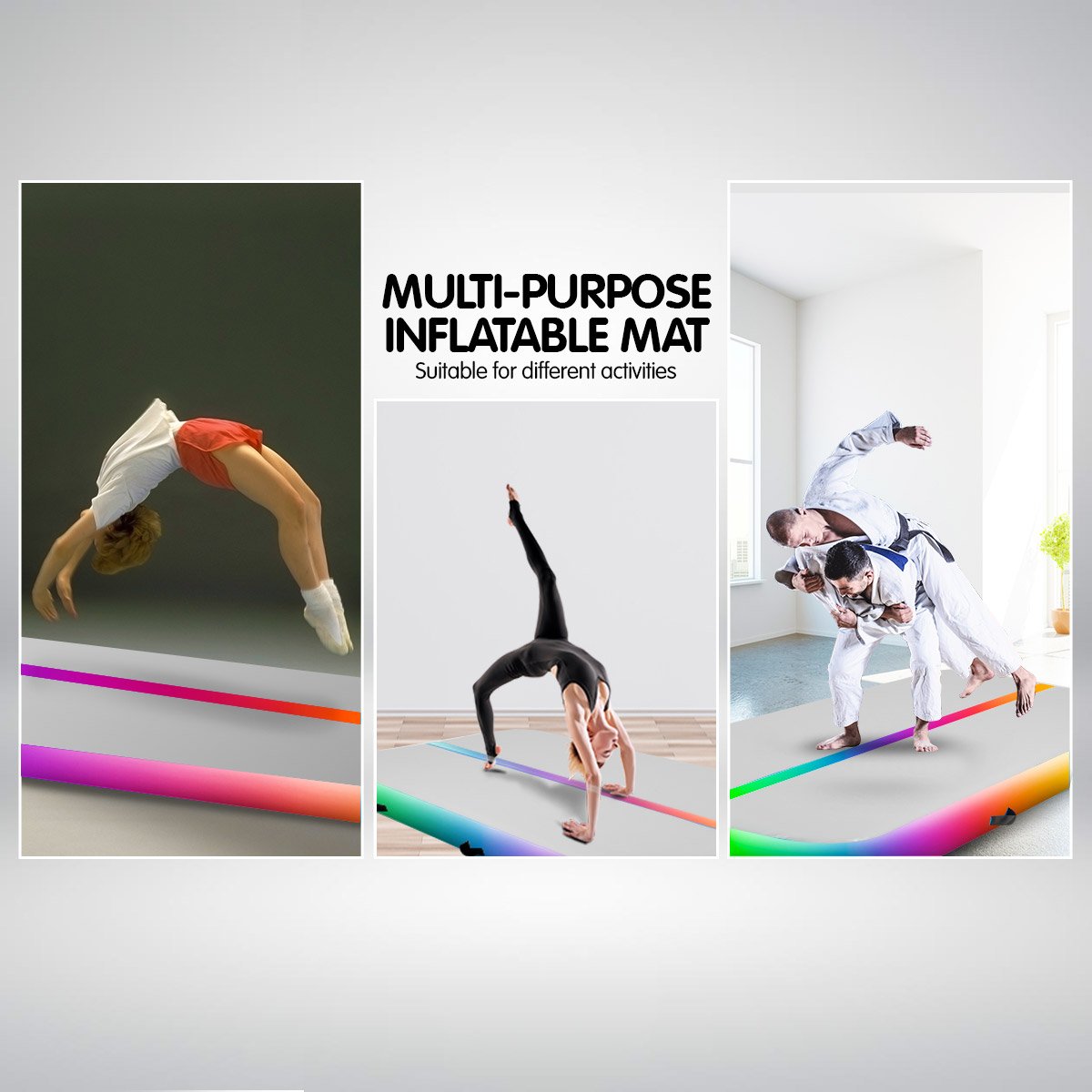 3m x 1m Air Track Tumbling Mat Gymnastics Inflatable - Rainbow