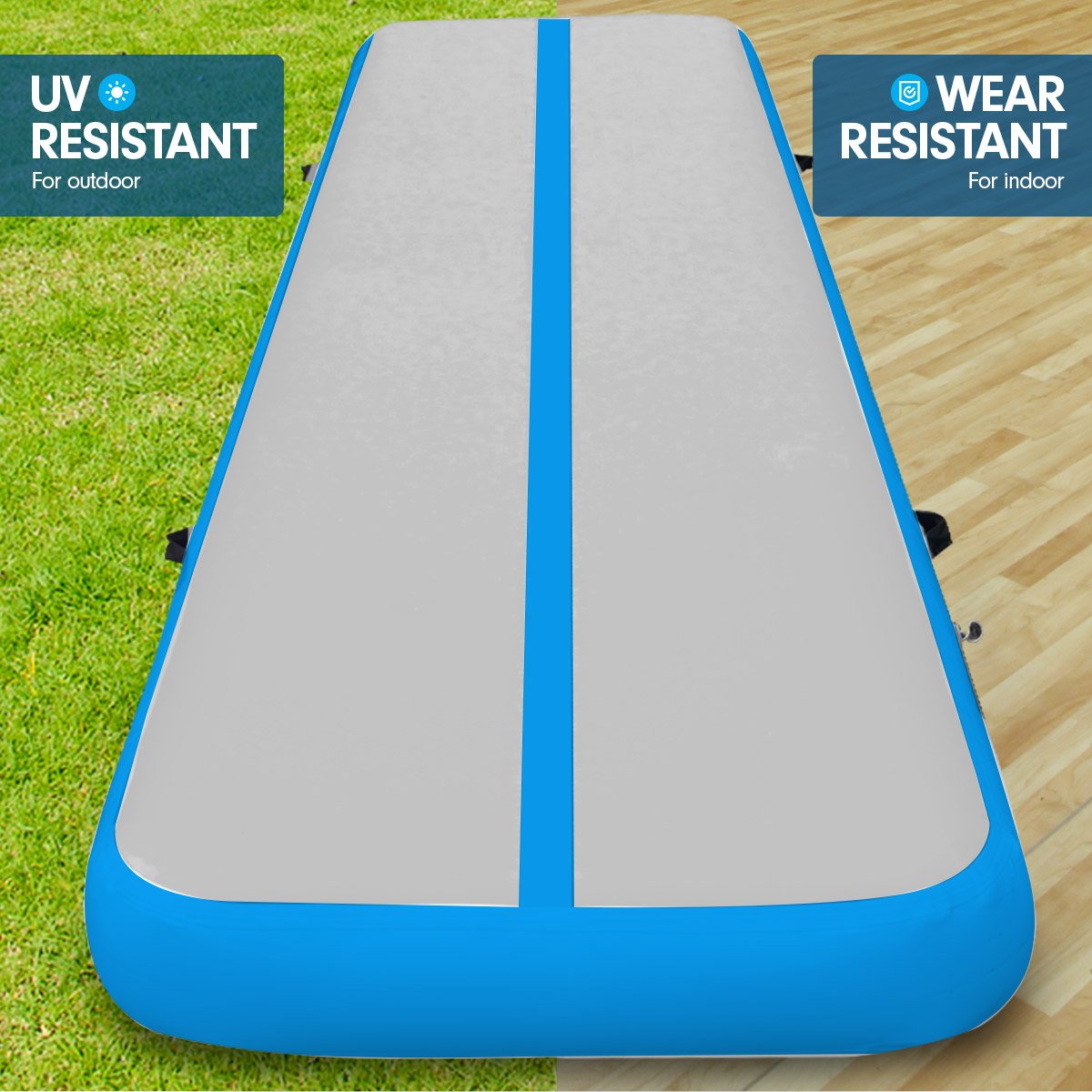 8m x 1m Air Track Inflatable Gymnastics Mat Tumbling - Grey Blue