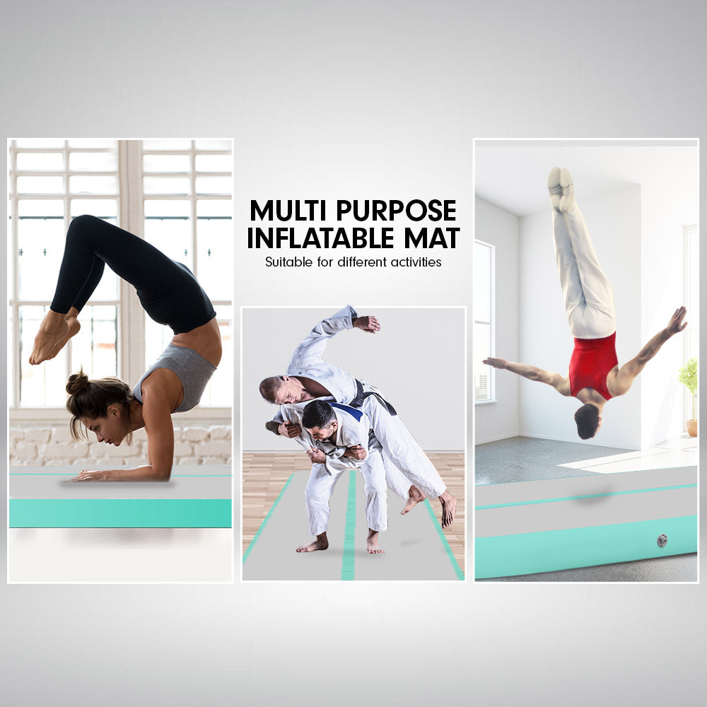 8m x 1m Air Track Inflatable Gymnastics Mat Tumbling - Grey Green