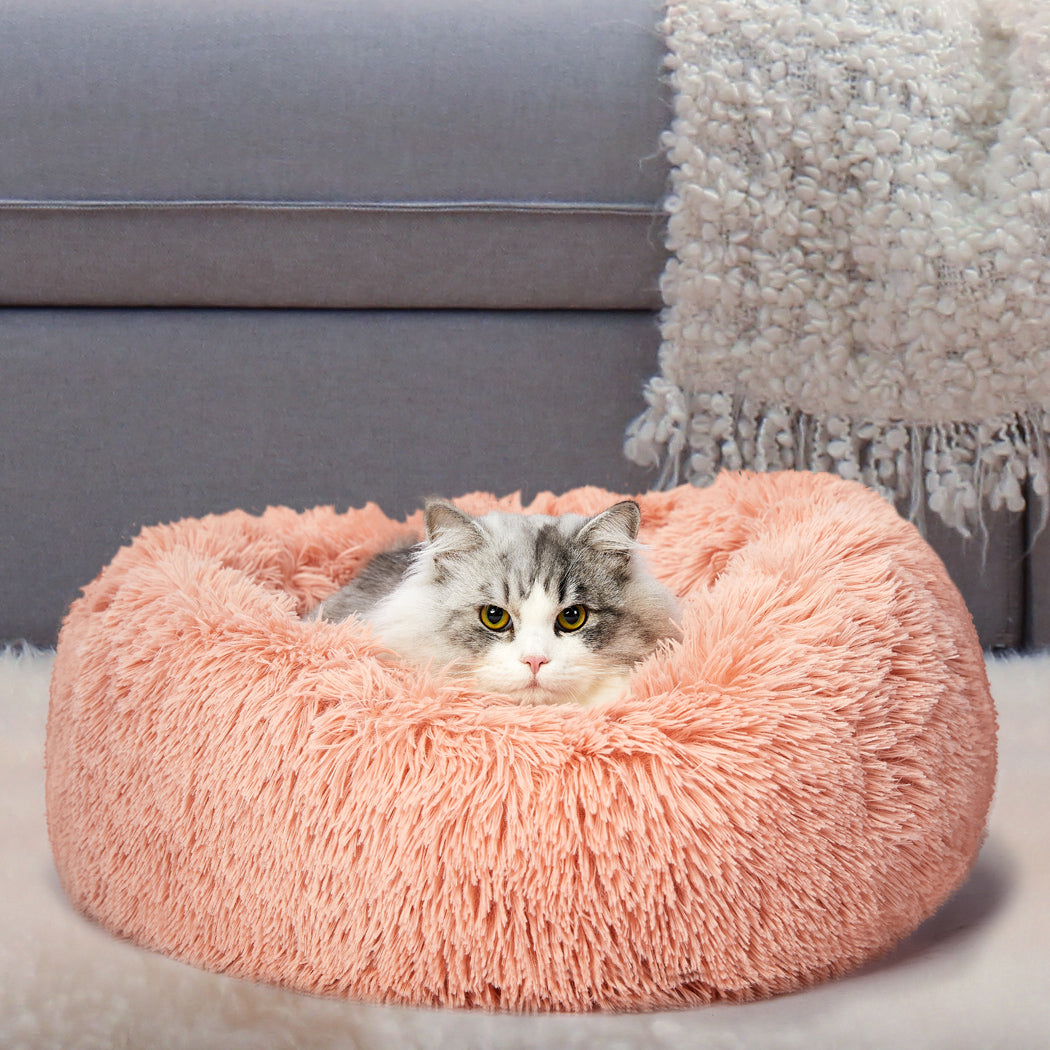 Pet Bed Cat Dog Donut Nest Calming Kennel Cave Deep Sleeping Pink S
