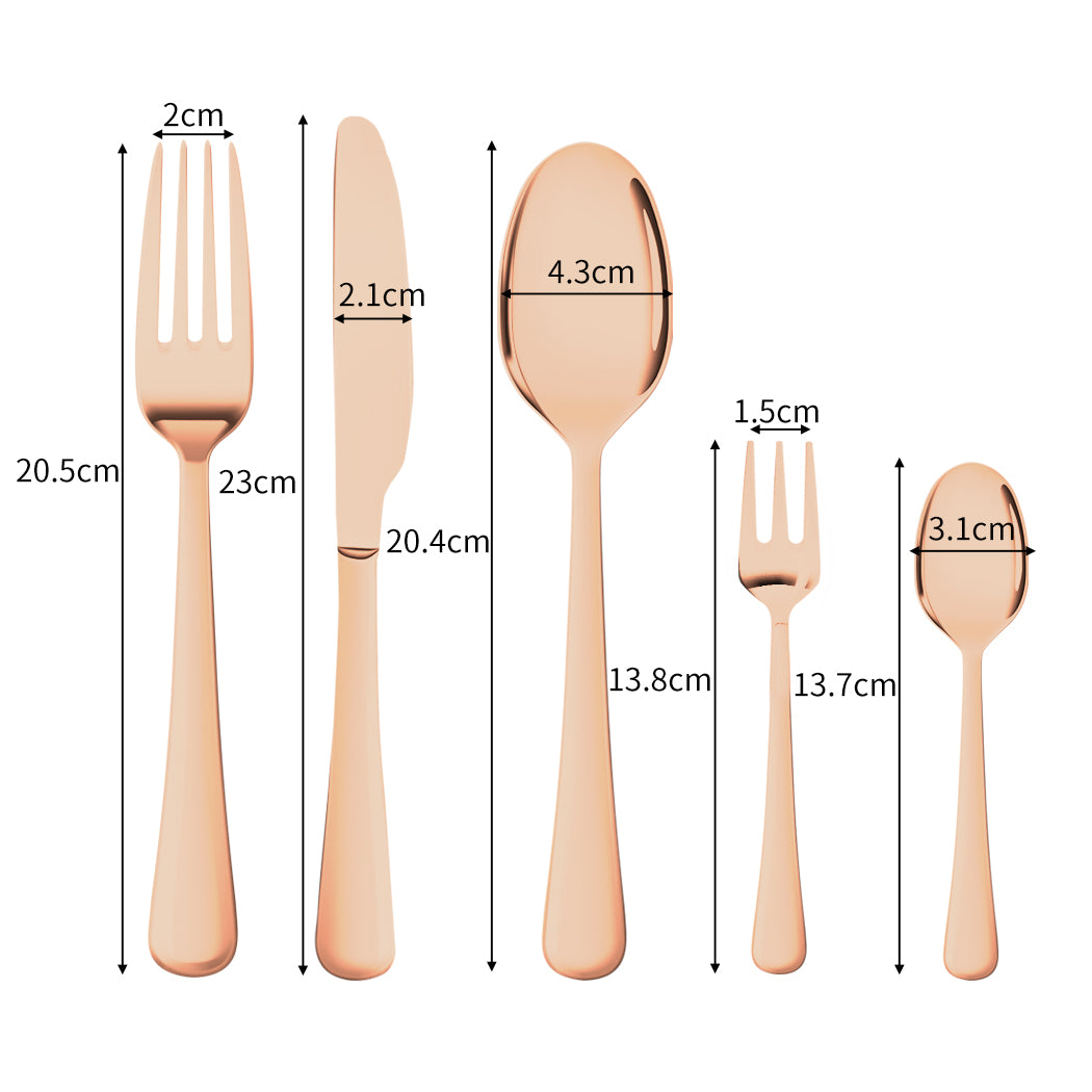 Stainless Steel Cutlery Set Glossy Knife Fork Spoon Child Travel Rose Gold 30pcs