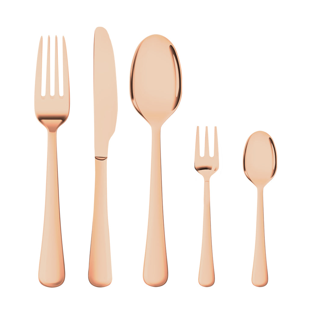 Stainless Steel Cutlery Set Glossy Knife Fork Spoon Child Travel Rose Gold 30pcs