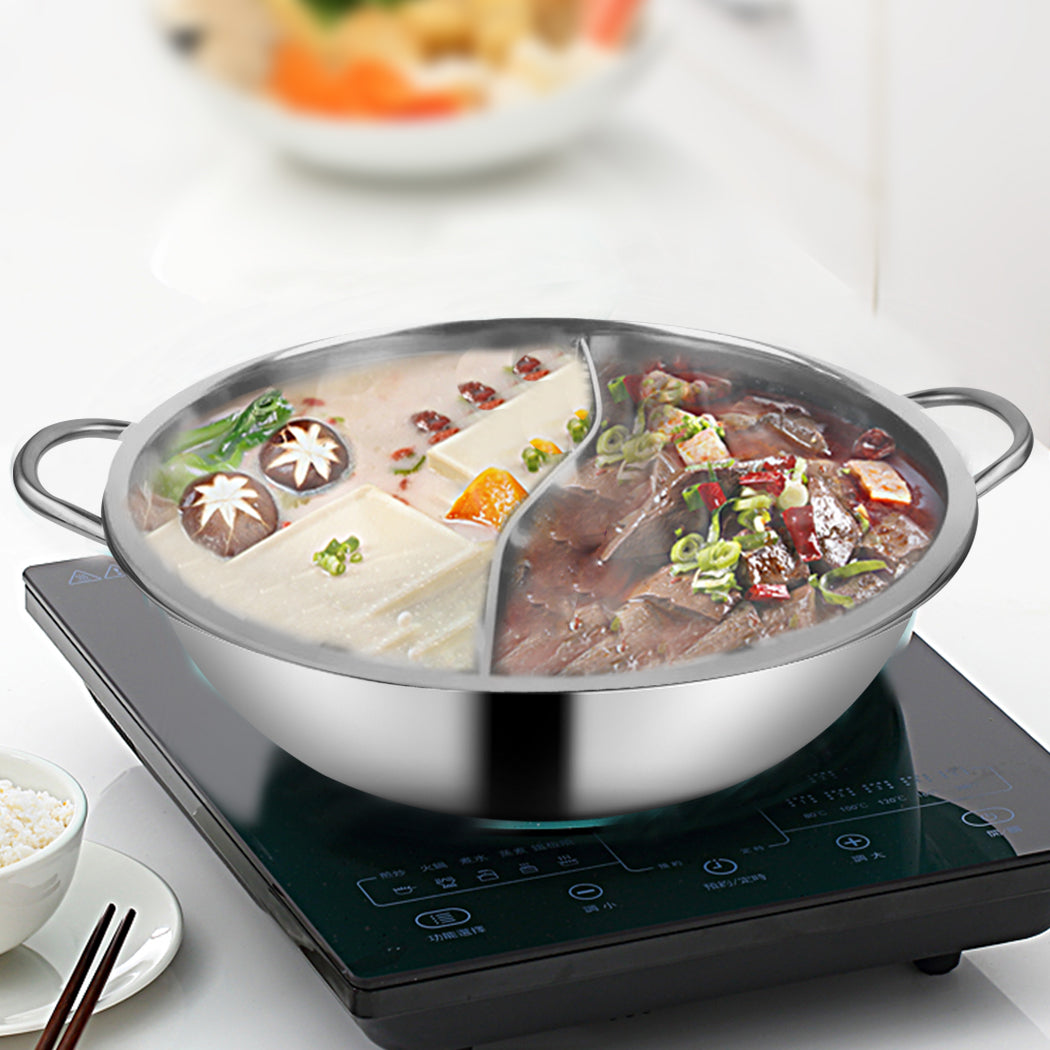 34cm Stainless Steel Twin Mandarin Duck Hot Pot Induction Cooker Without Lid