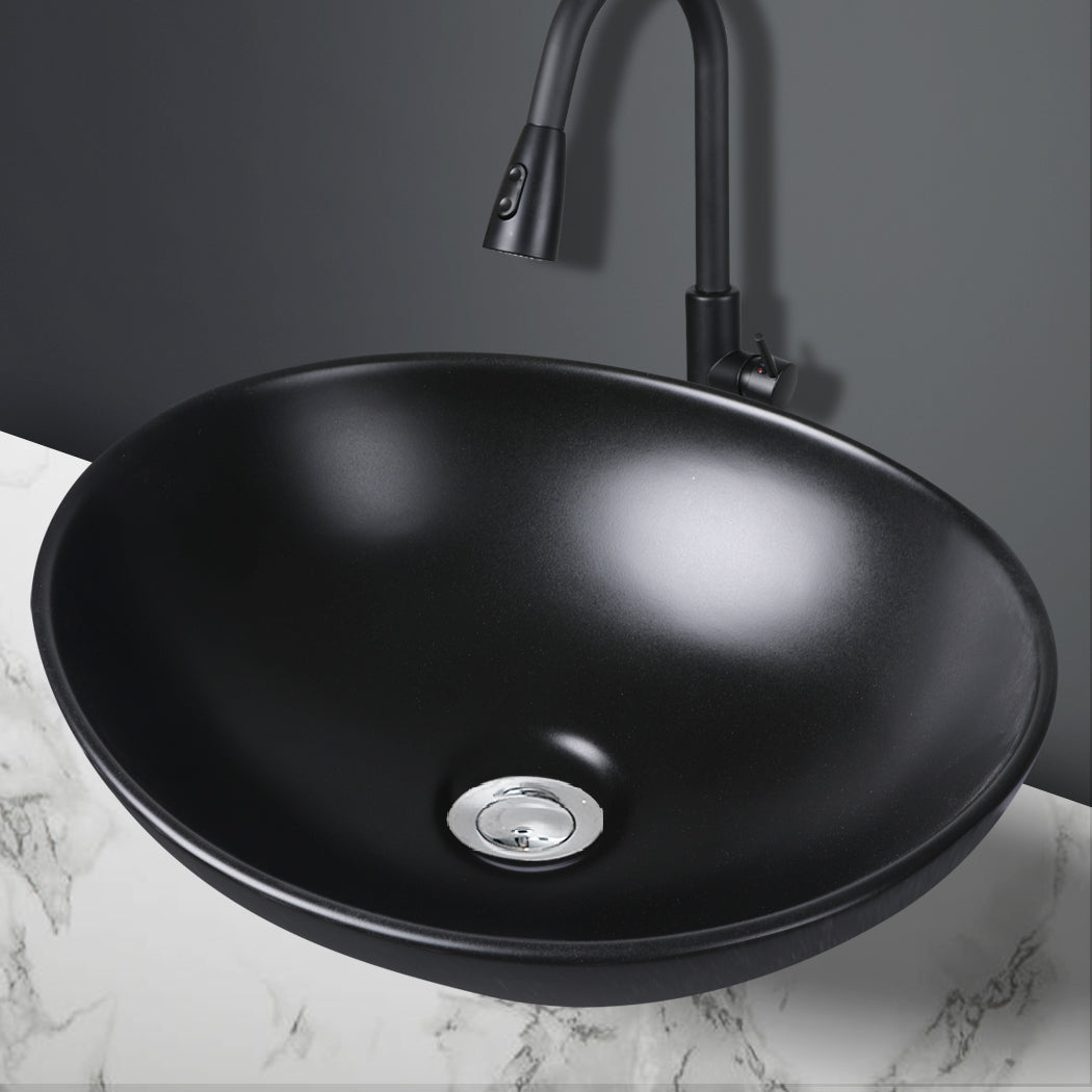 Wash Basin Oval Ceramic Hand Bowl Bathroom Sink Vanity Above Counter Matte Black