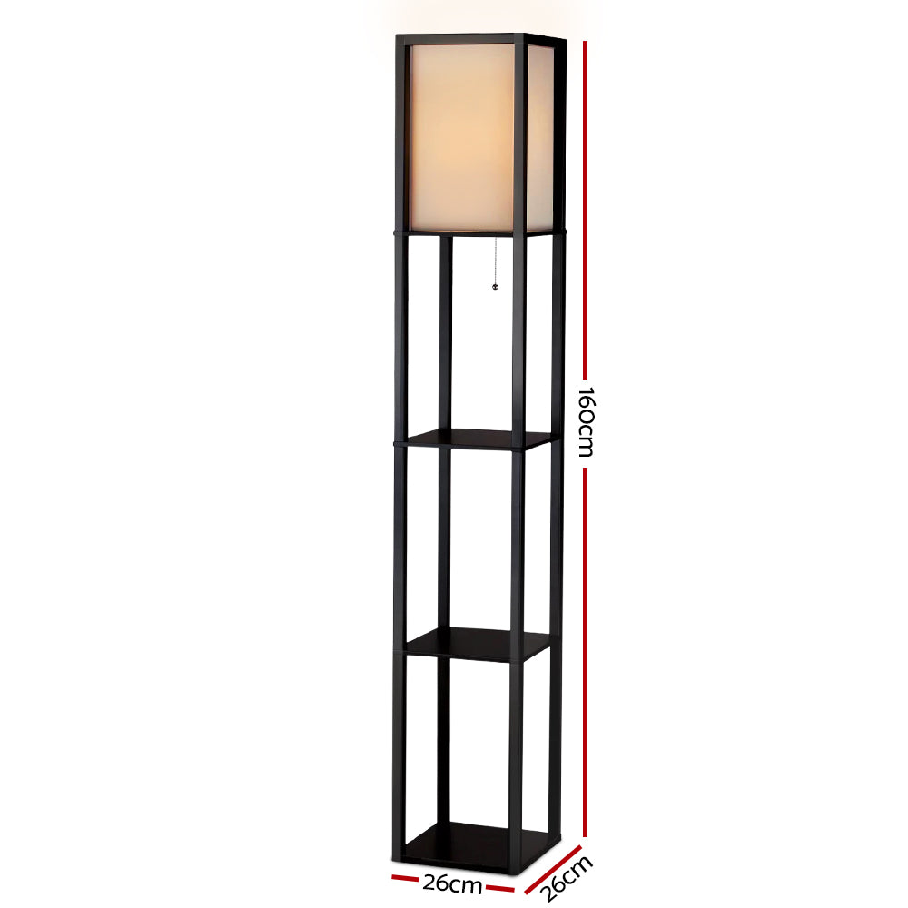 Artiss Led Floor Lamp Shelf Vintage Wood Standing Light Reading Storage Bedroom