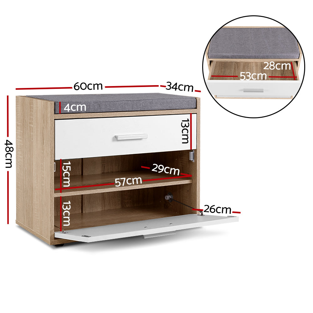 Artiss Shoe Cabinet Bench Shoes Storage Organiser Rack Fabric Seat Wooden Cupboard Up to 8 pairs