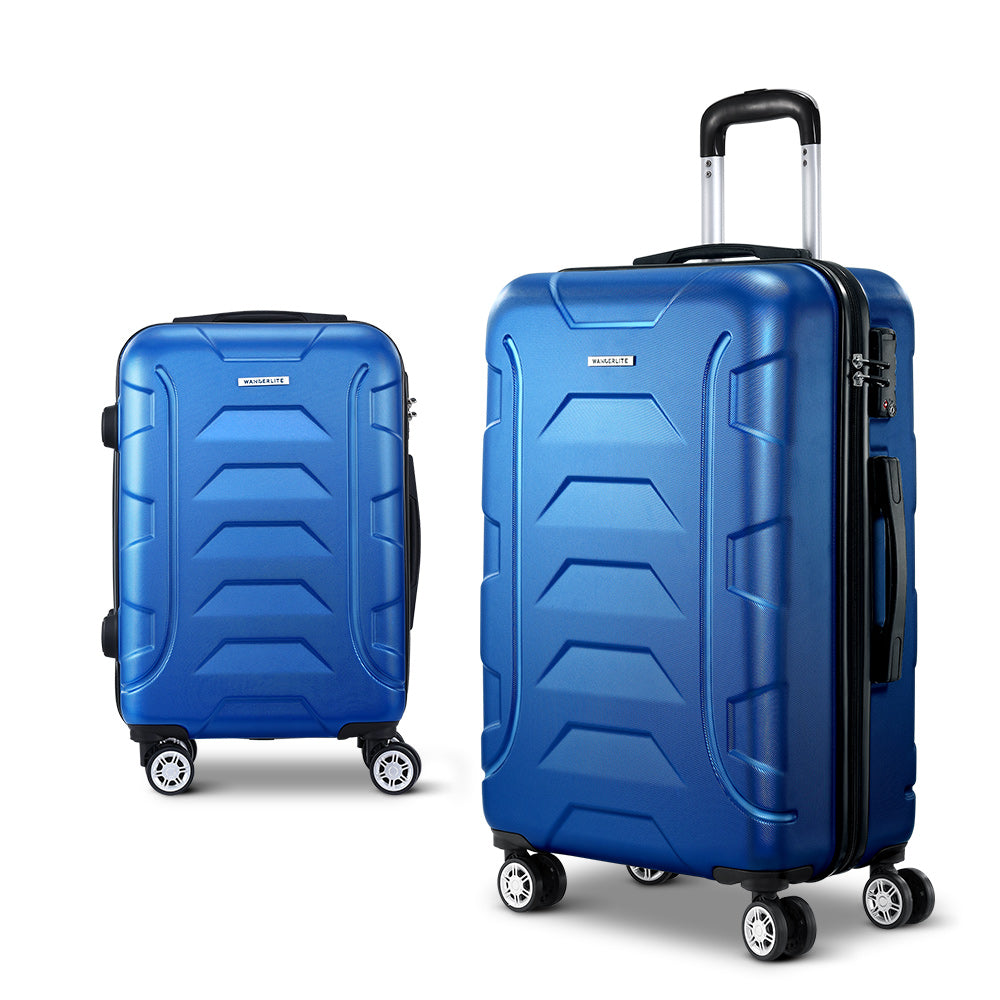 Wanderlite 2pc Luggage Travel Sets Suitcase Trolley TSA Lock Bonus Blue