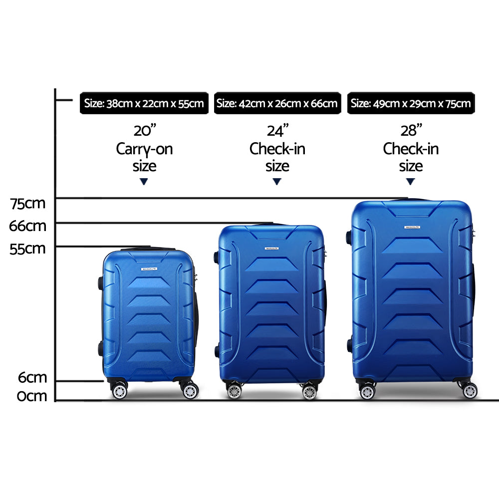 Wanderlite 3pc Luggage Travel Sets Suitcase Trolley TSA Lock w/Scale Blue