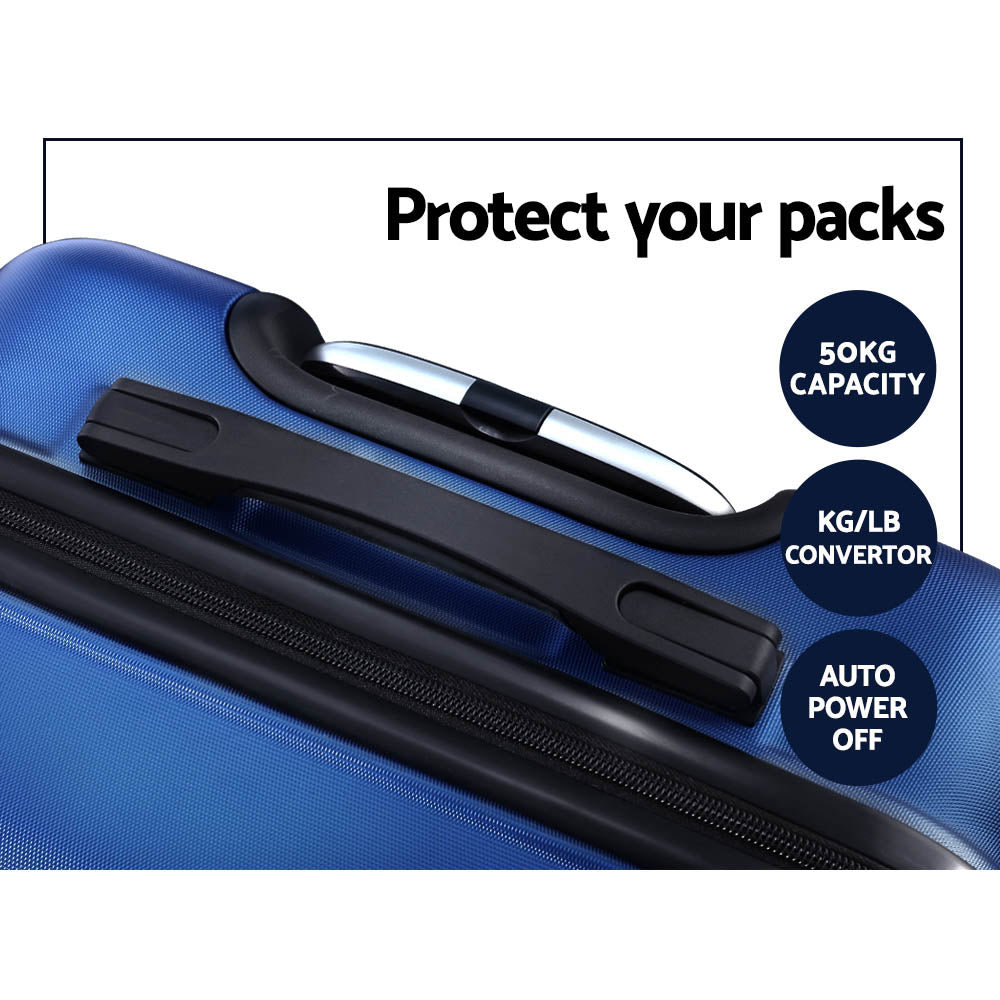 Wanderlite 3pc Luggage Travel Sets Suitcase Trolley TSA Lock w/Scale Blue