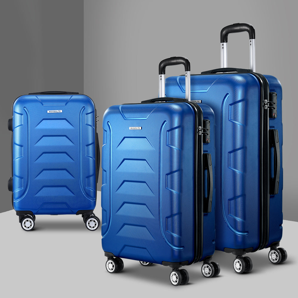 Wanderlite 3pc Luggage Travel Sets Suitcase Trolley TSA Lock w/Scale Blue