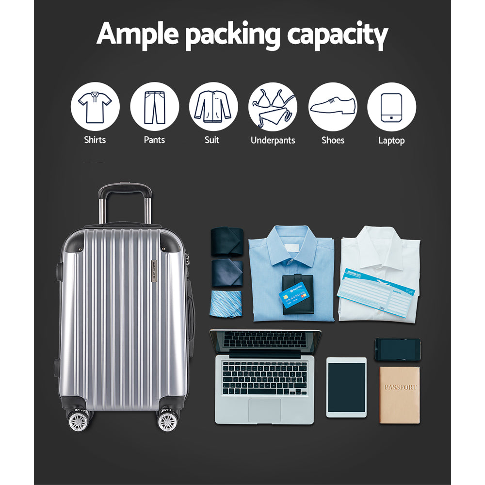 Wanderlite 3pc Luggage Sets Trolley Travel Suitcases TSA Hard Case Silver