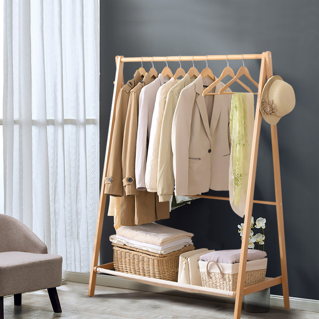 Levede Clothes Stand Garment Dyring Rack Hanger Organiser Wooden Rail Portable