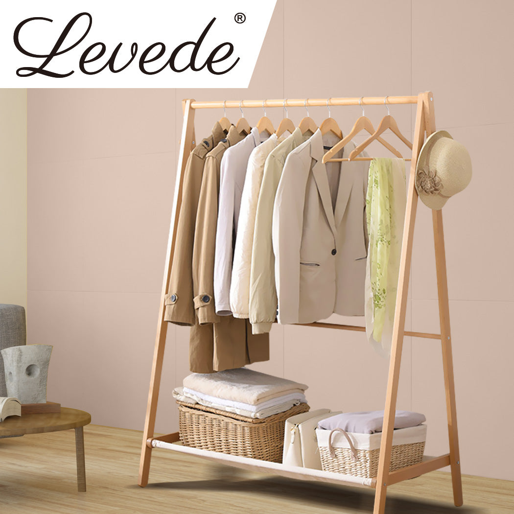 Levede Clothes Stand Garment Dyring Rack Hanger Organiser Wooden Rail Portable