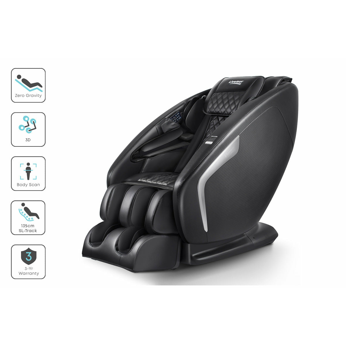 Livemor 3D Electric Massage Chair Shiatsu Kneading Massager Zero Gravity Large Black