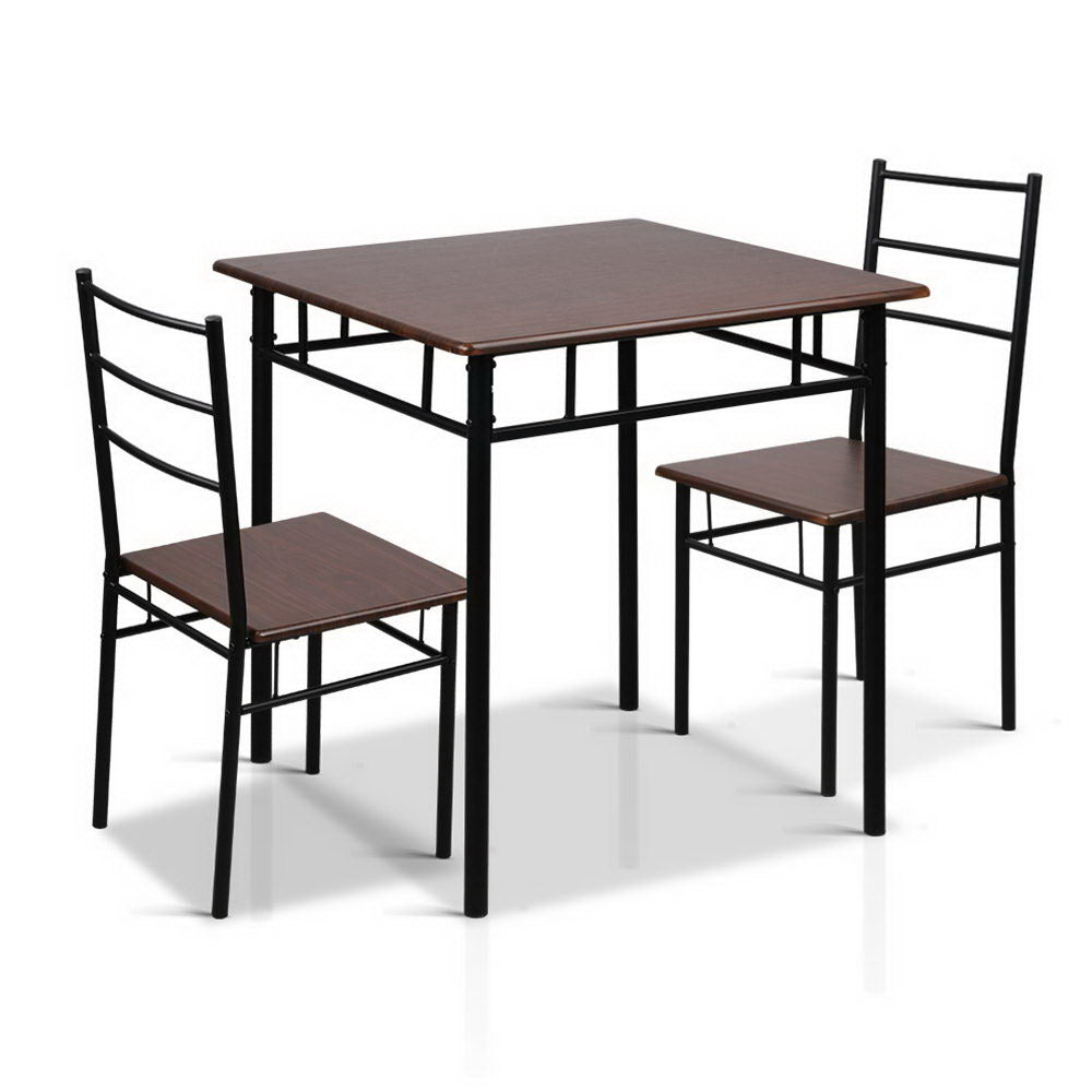 Artiss Metal Table and Chairs - Walnut &amp; Black