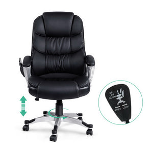 8 Point PU Leather Reclining Massage Chair - Black