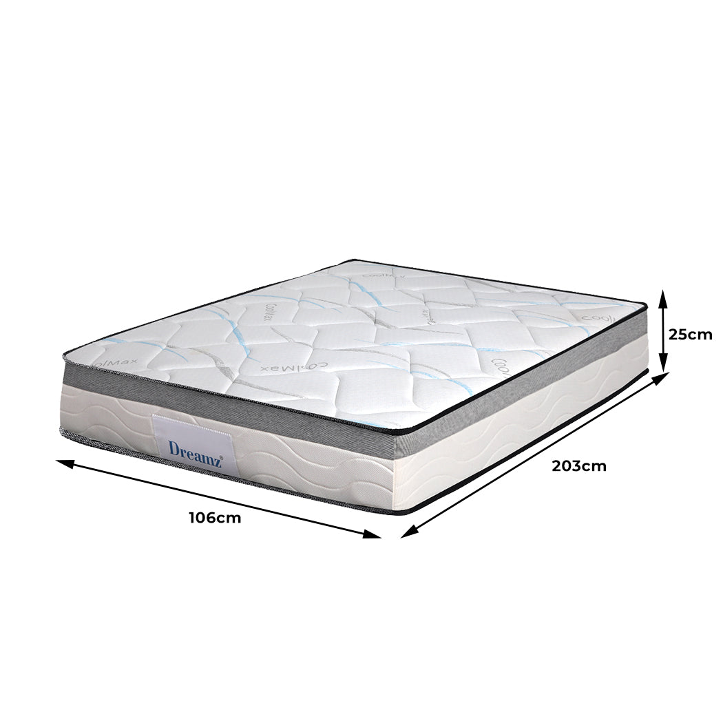 Dreamz Mattress King Single Size Bed Pocket Spring Medium Firm Premium Foam 25CM