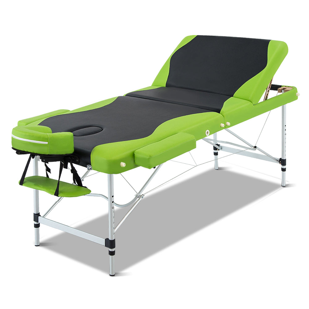 Zenses 3 Fold Portable Aluminium Massage Table - Green &amp; Black