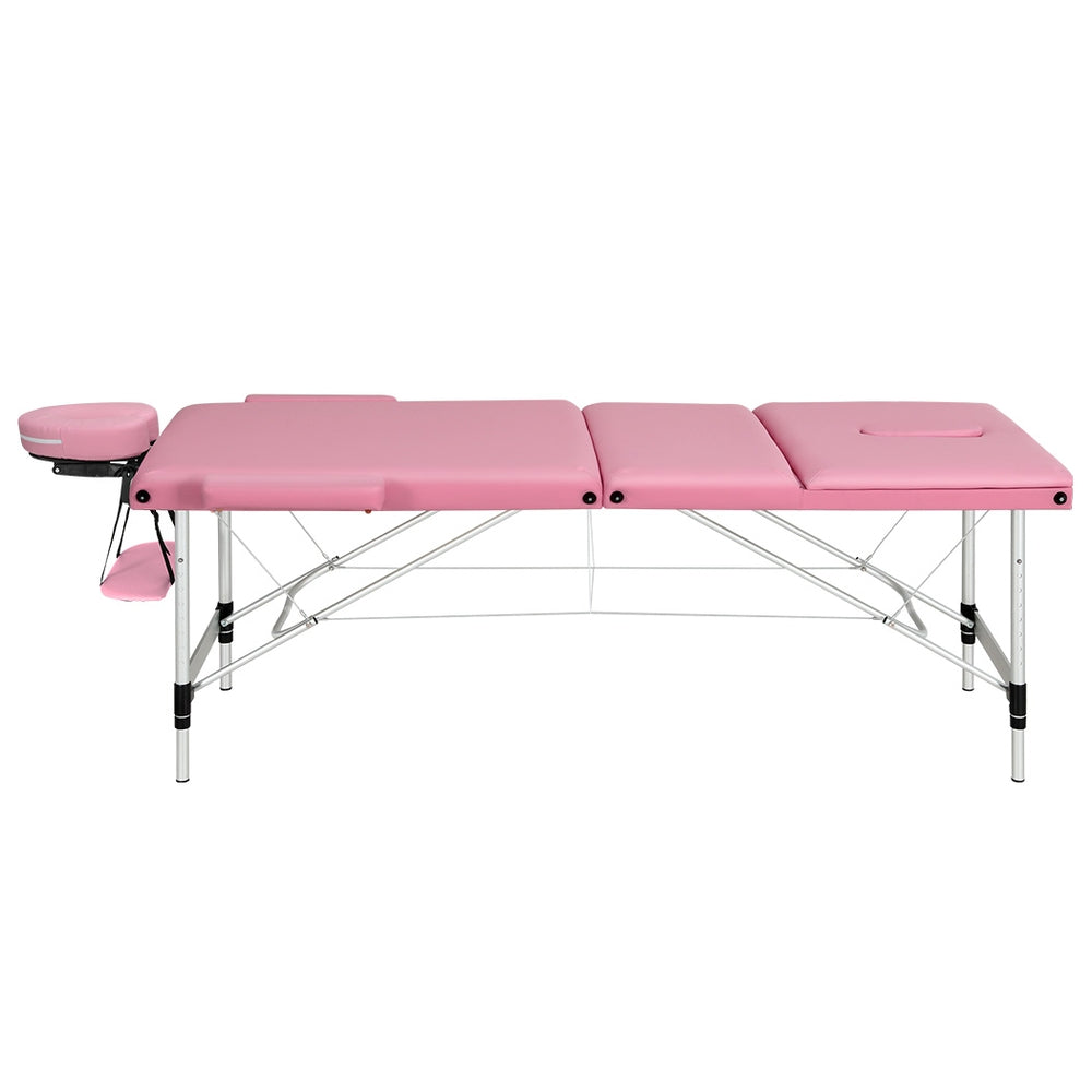 Zenses Massage Table 85CM Width 3Fold Portable Therapy Beauty Aluminium Bed Pink