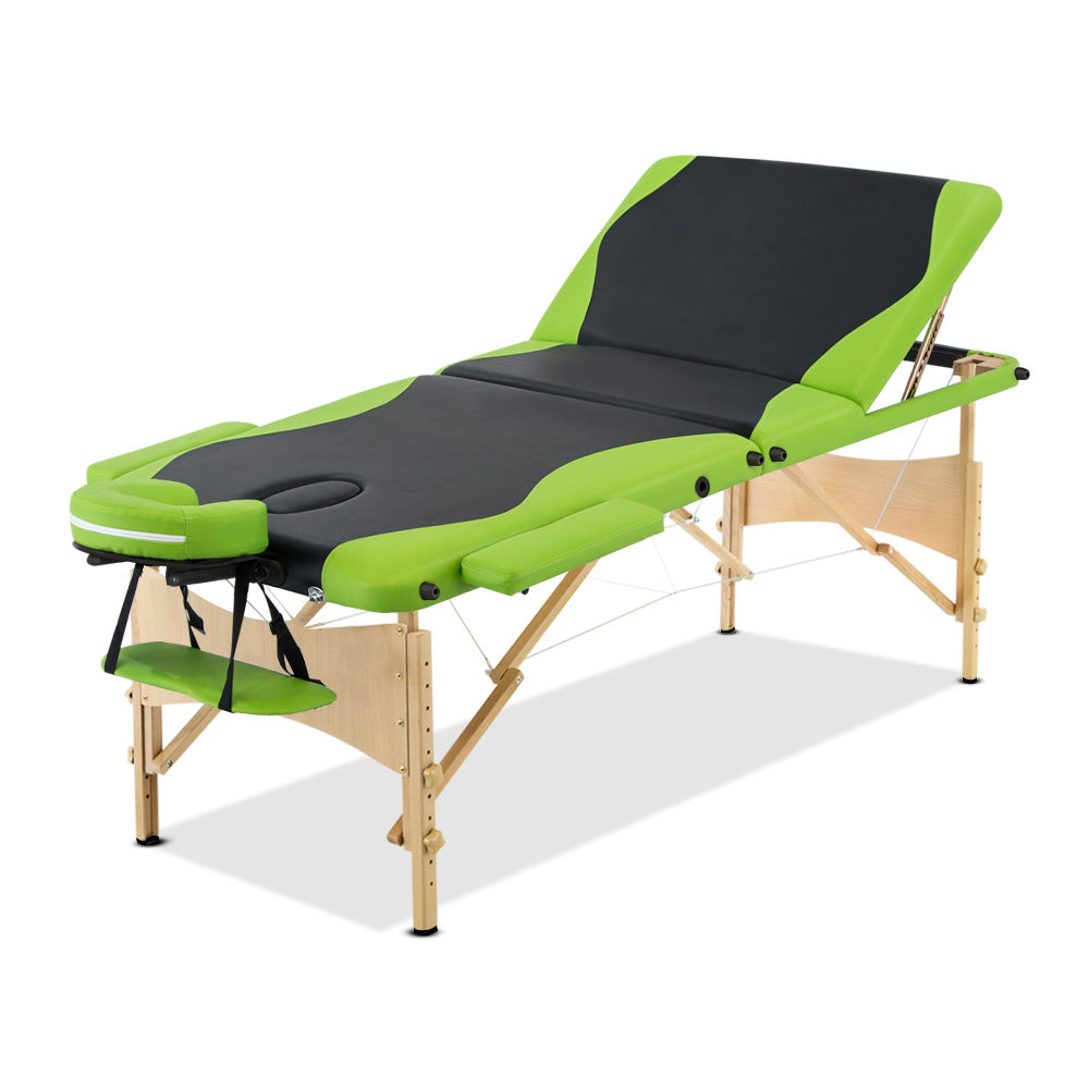 Zenses 3 Fold Portable Wood Massage Table - Black &amp; Lime