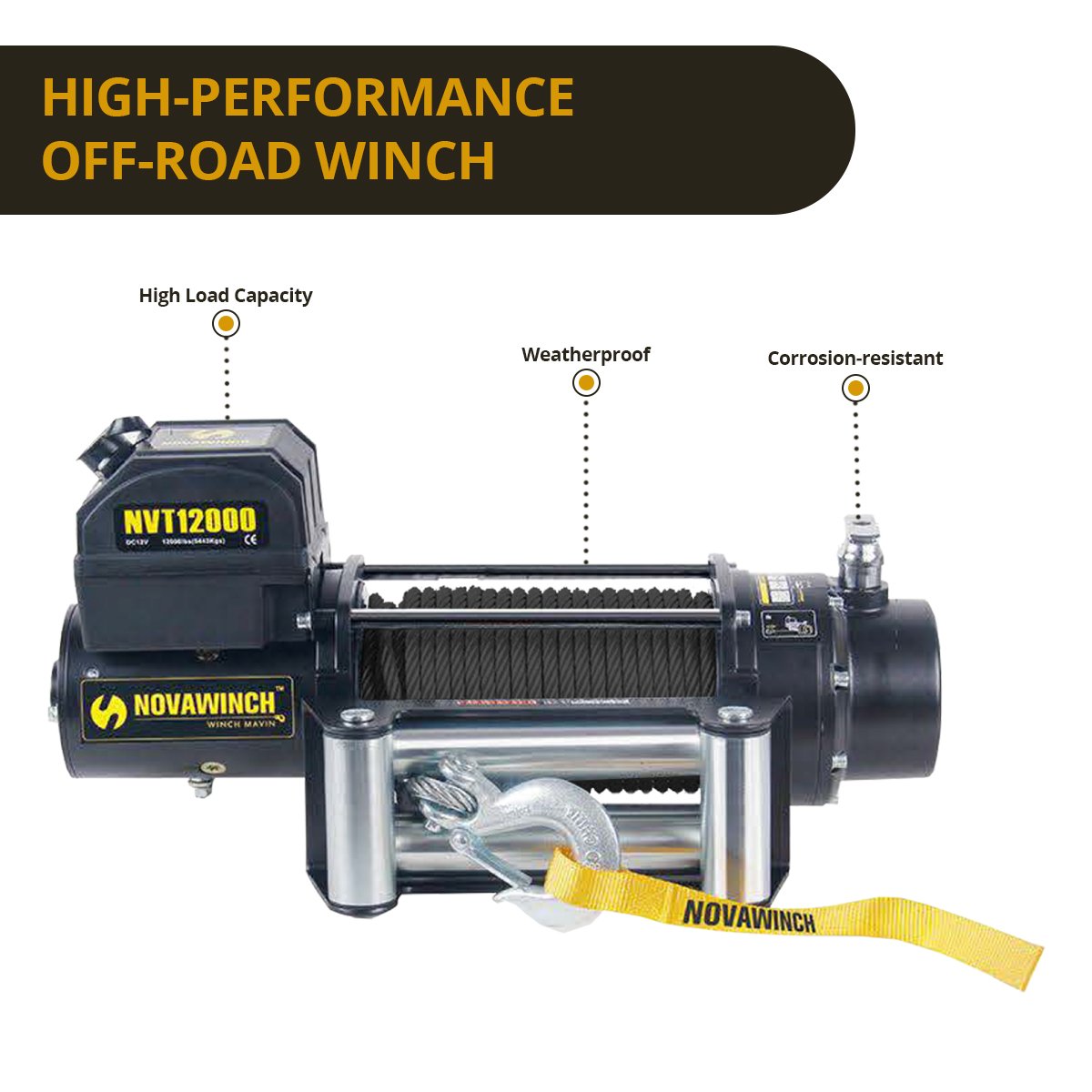 Novawinch 12000LBS 12V Electric Winch Synthetic Rope Off Road 4x4