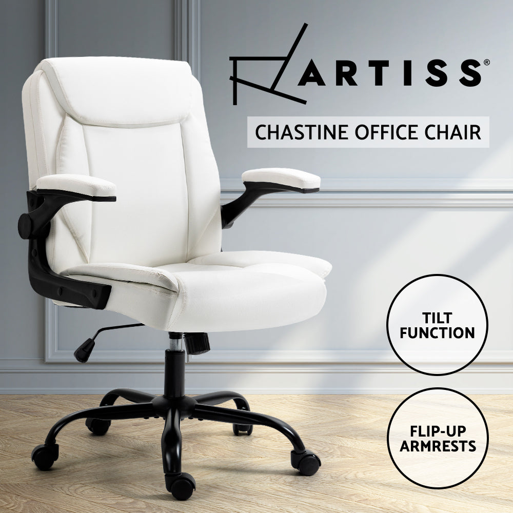 Artiss Office Chair Leather Computer Executive Chairs Gaming Study Desk White