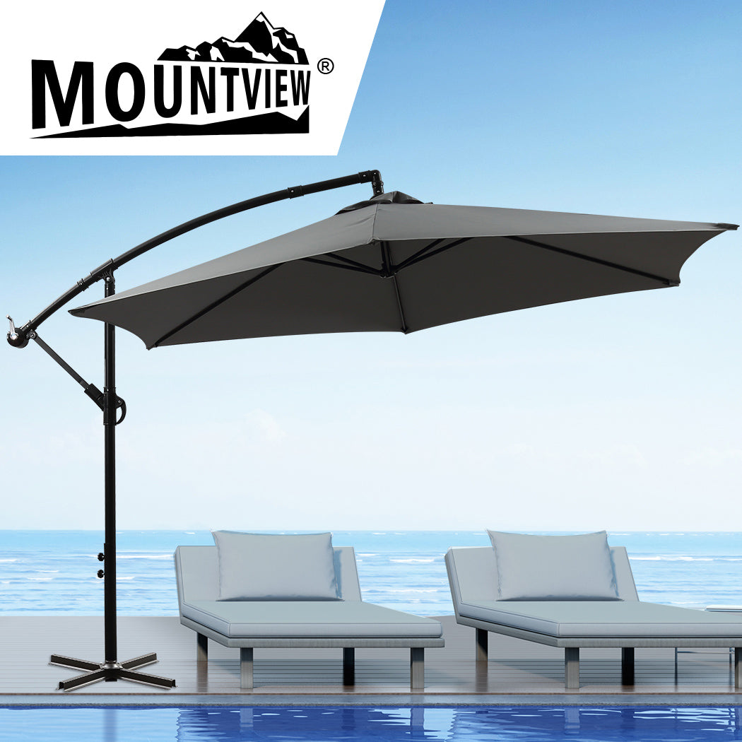 3M Outdoor Umbrella Cantilever Cover Garden Patio Beach Umbrellas Crank Grey