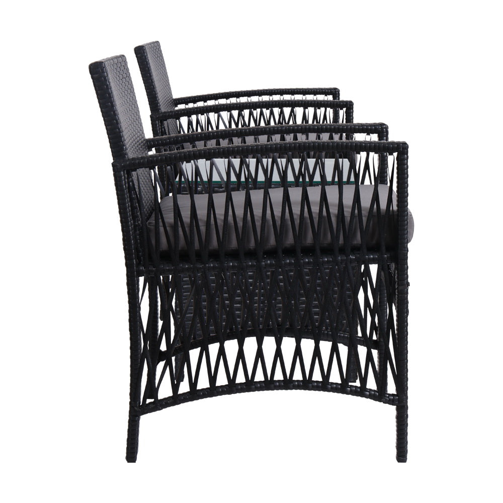 Gardeon Patio Furniture Outdoor Bistro Set Dining Chairs Setting 3 Piece Wicker